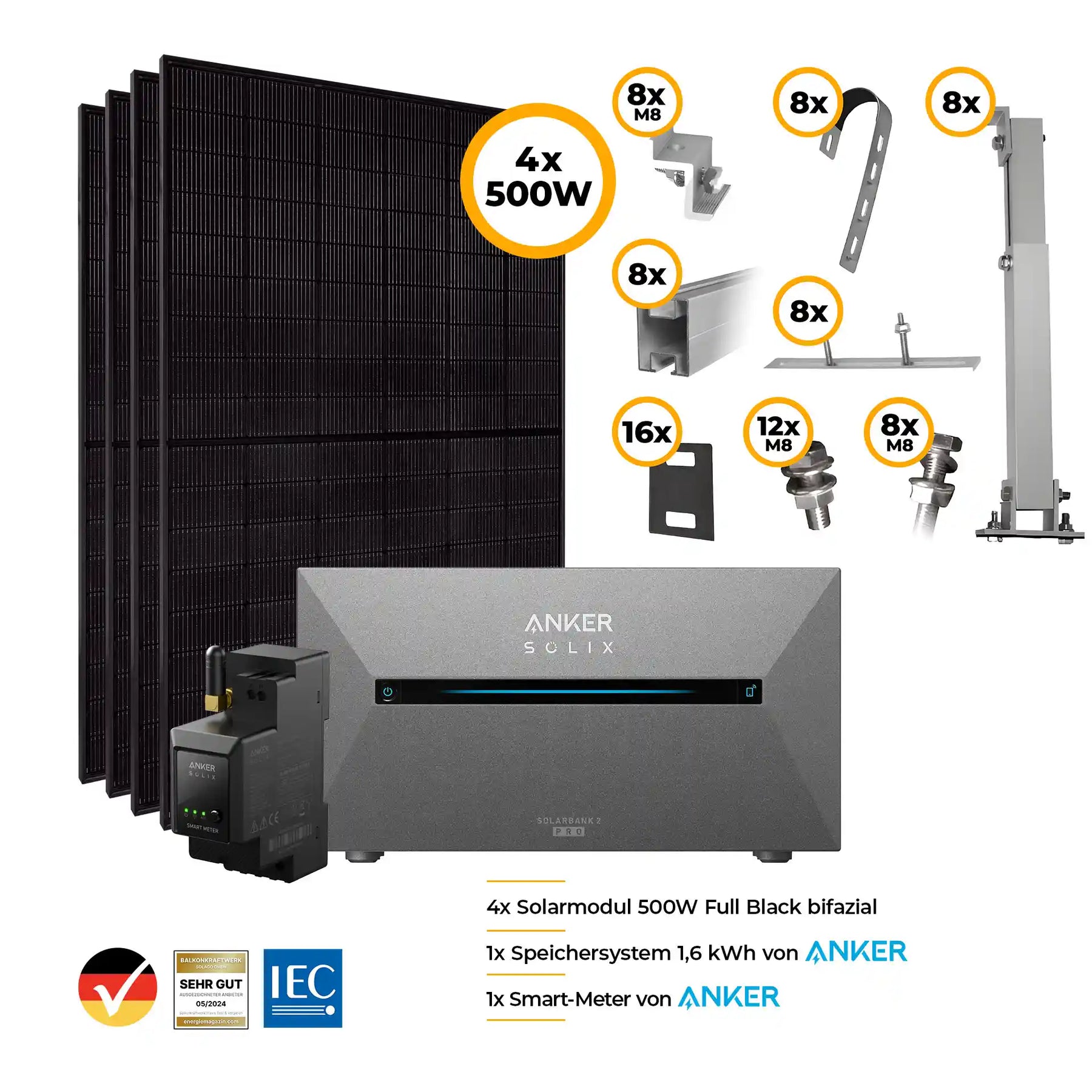 Jolywood 2000 Watt Module Set mit Anker Solix Pro 2 Speicher