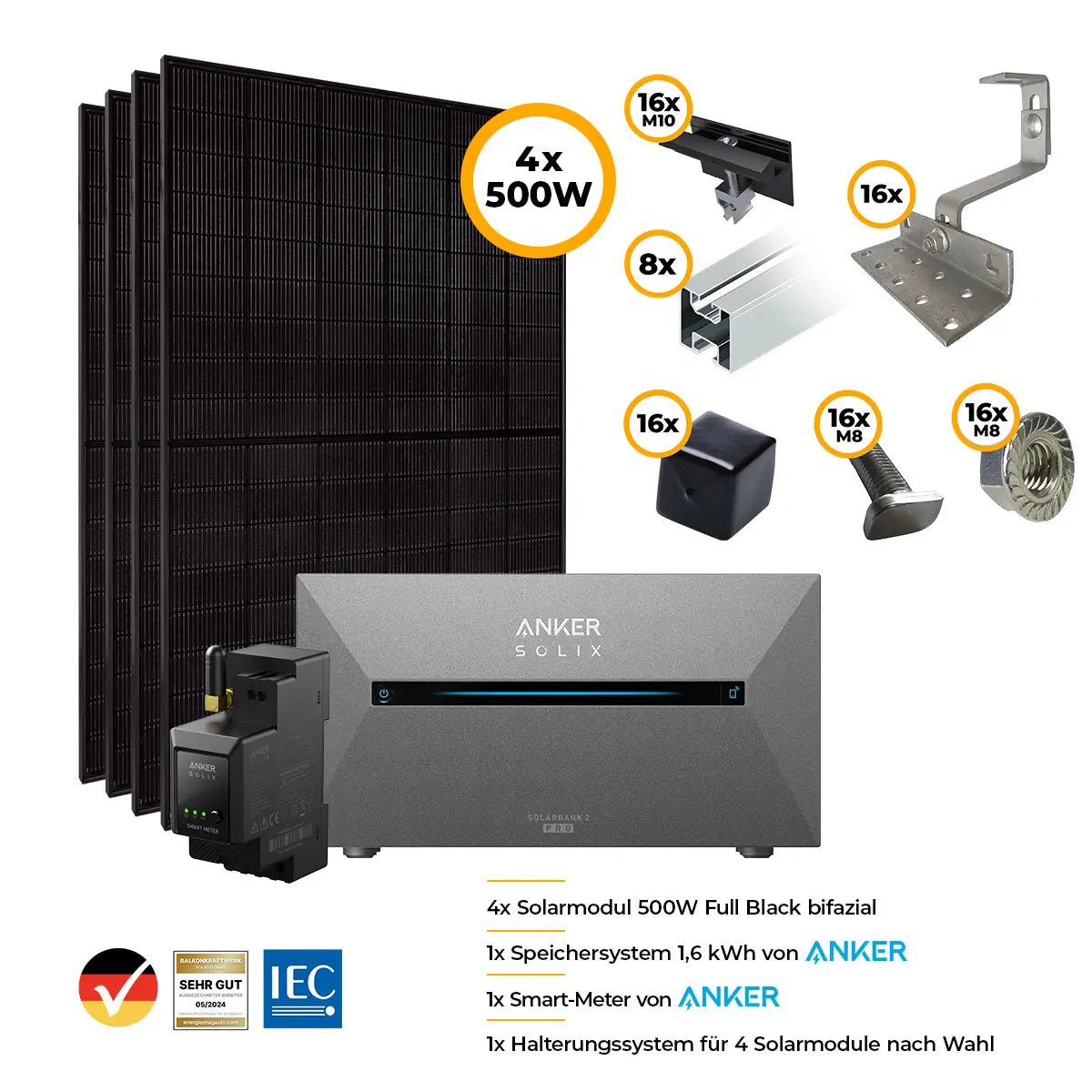 Jolywood 2000 Watt Module Set mit Anker Solix Pro 2 Speicher