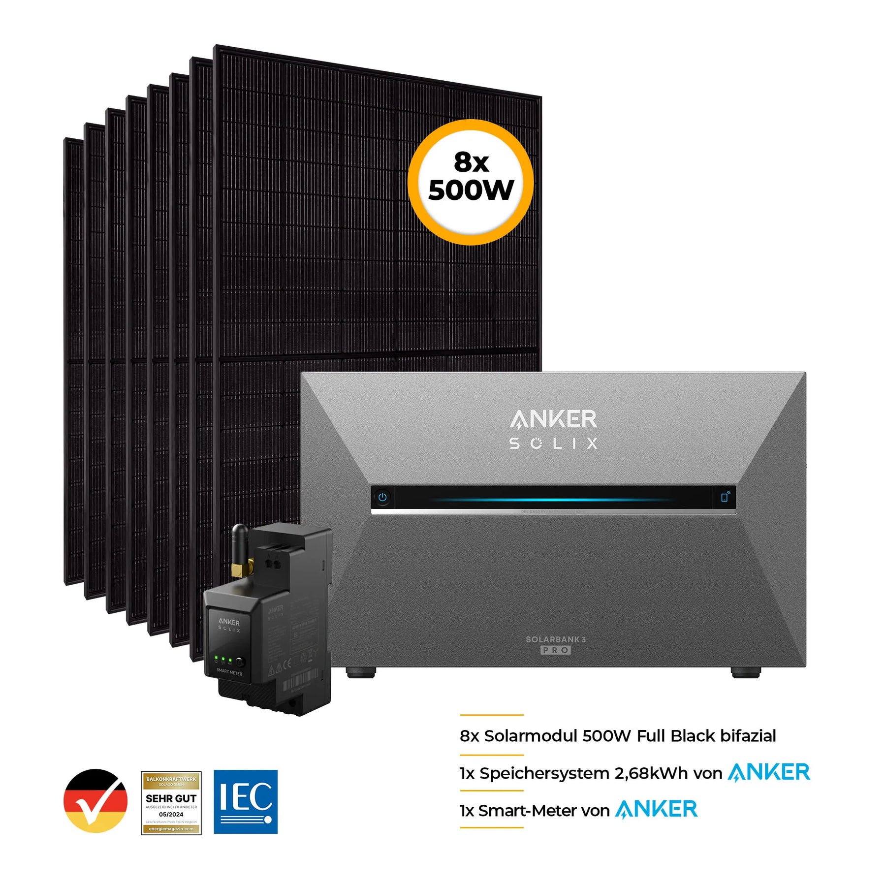 Balkonkraftwerk mit Speicher 4000W - inkl. Anker SOLIX Solarbank 3 Pro Set Bild