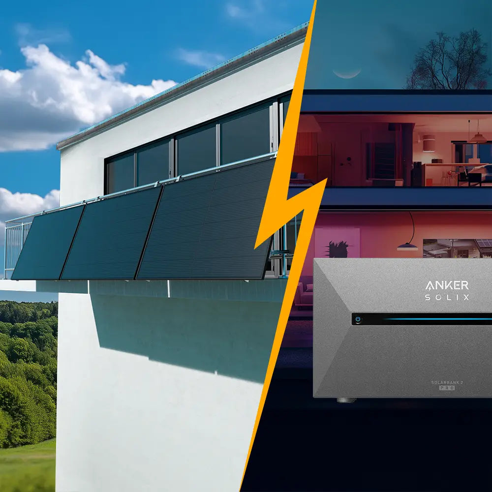 Balkonkraftwerk Komplettset für Gitterbalkon mit 1500 Watt Solarmodulen und Speichersystem Anker Solix Pro