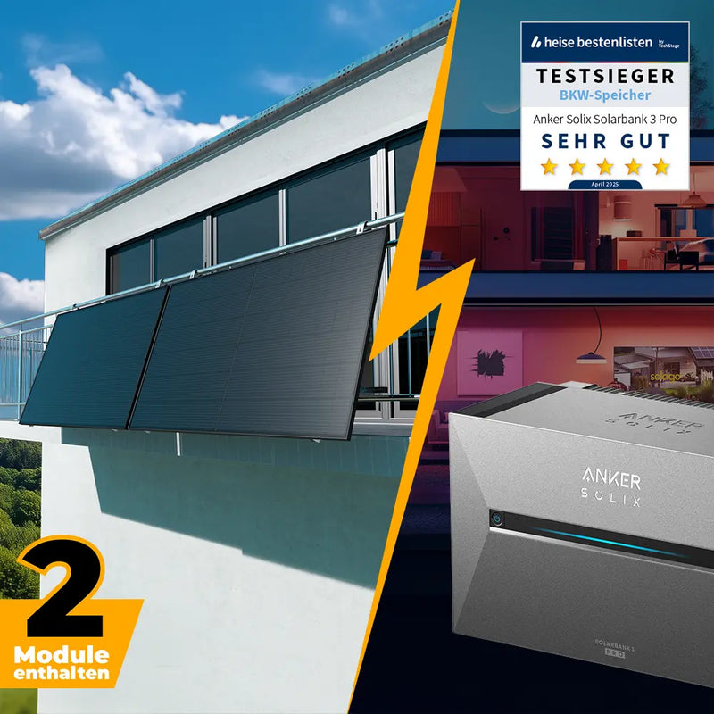 Balkonkraftwerk 1000W/800W mit Speicher Anker SOLIX 3 Pro - Komplettset Gitterbalkon