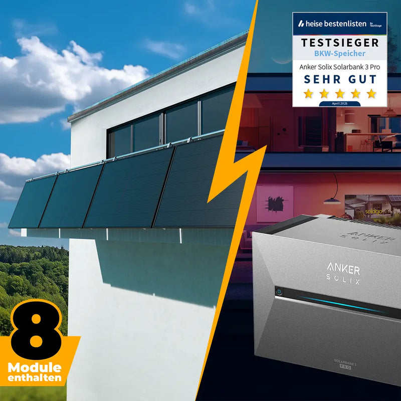 Solarkraftwerk 4000W mit Speicher Anker SOLIX 3 Pro - Komplettset Gitterbalkon