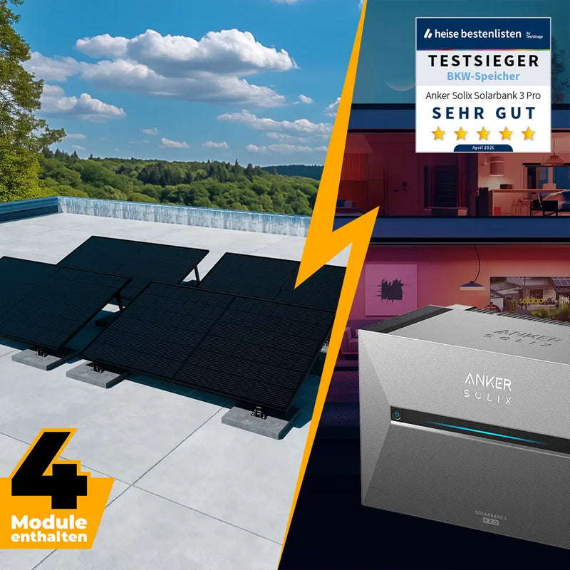 Balkonkraftwerk 2000W mit Speicher Anker SOLIX 3 Pro - Komplettset Flachdach/Boden