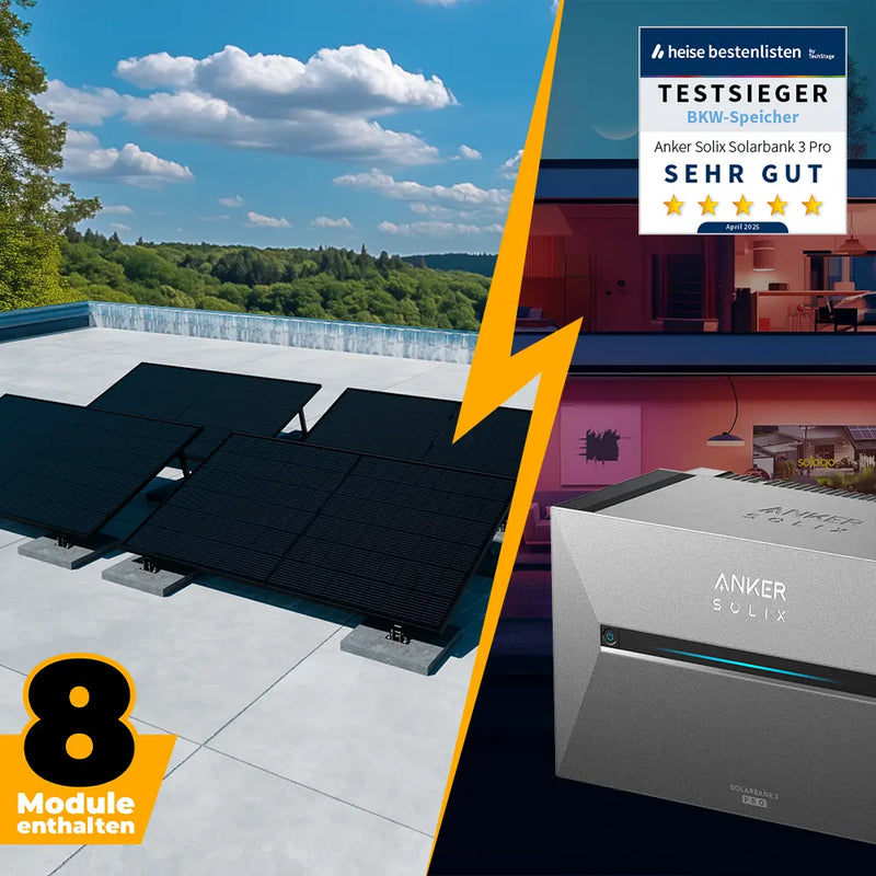 Solarkraftwerk 4000W mit Speicher Anker SOLIX 3 Pro - Komplettset Flachdach/Boden