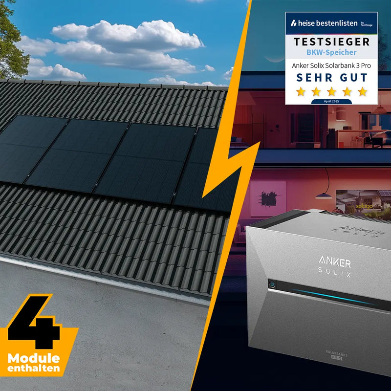 Balkonkraftwerk 2000W mit Speicher Anker SOLIX 3 Pro - Komplettset Schrägdach