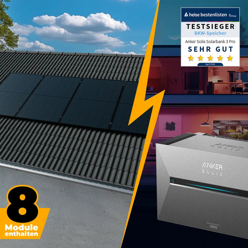 Solarkraftwerk 4000W mit Speicher Anker SOLIX 3 Pro - Komplettset Schrägdach
