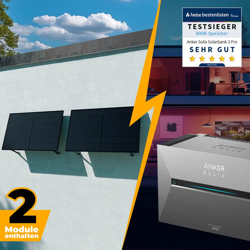 Balkonkraftwerk 1000W/800W mit Speicher Anker SOLIX 3 Pro - Komplettset Wandmontage