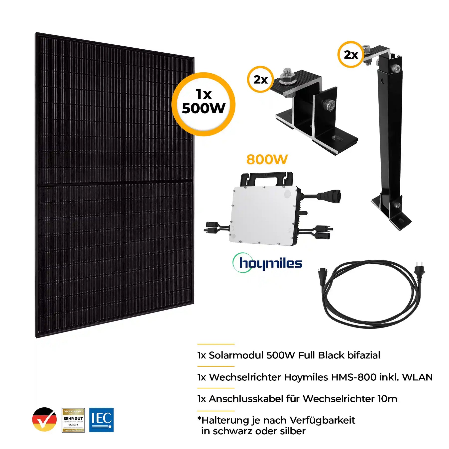 Balkonkraftwerk Komplettset mit Halterung 500W