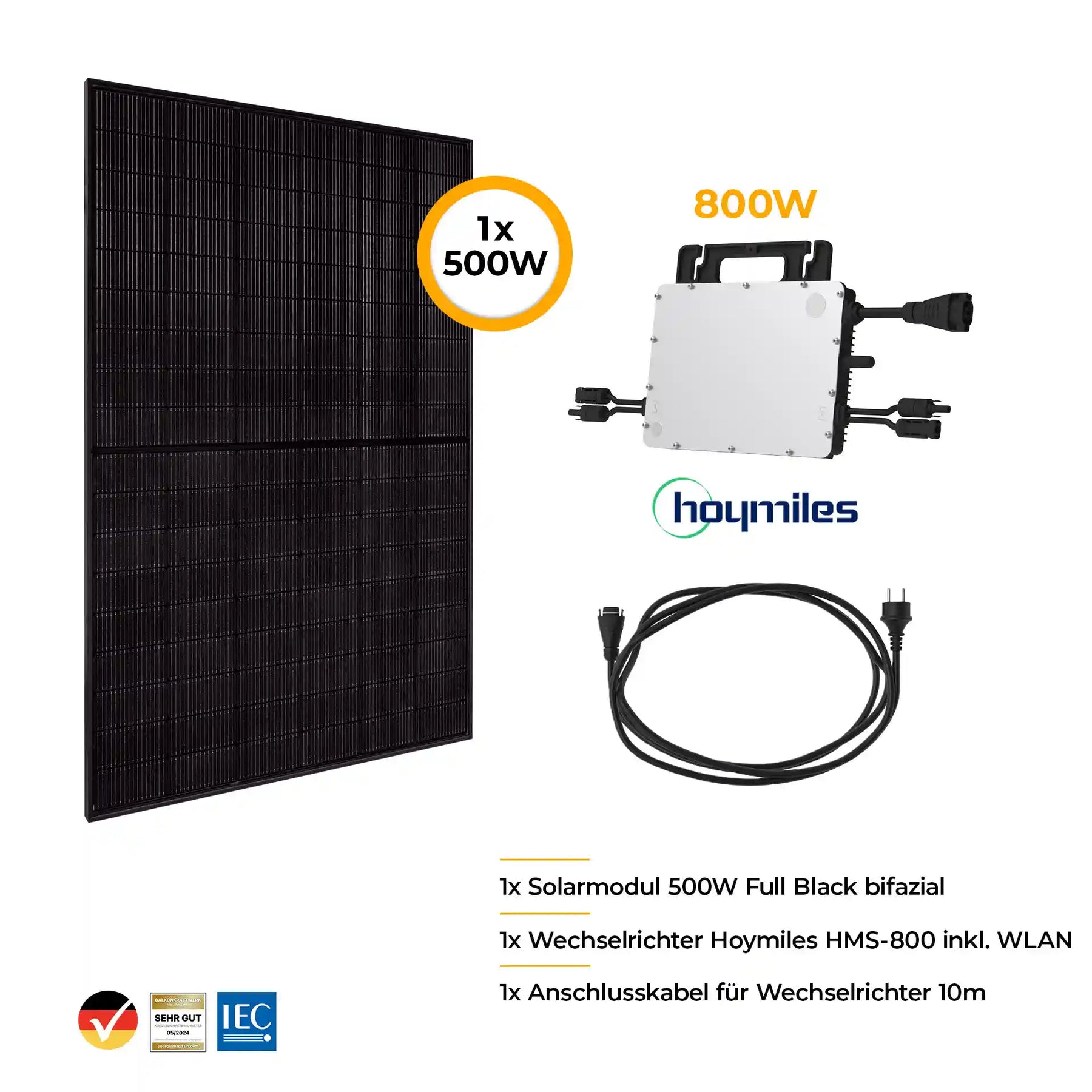 Balkonkraftwerk Komplettset mit Halterung 500W