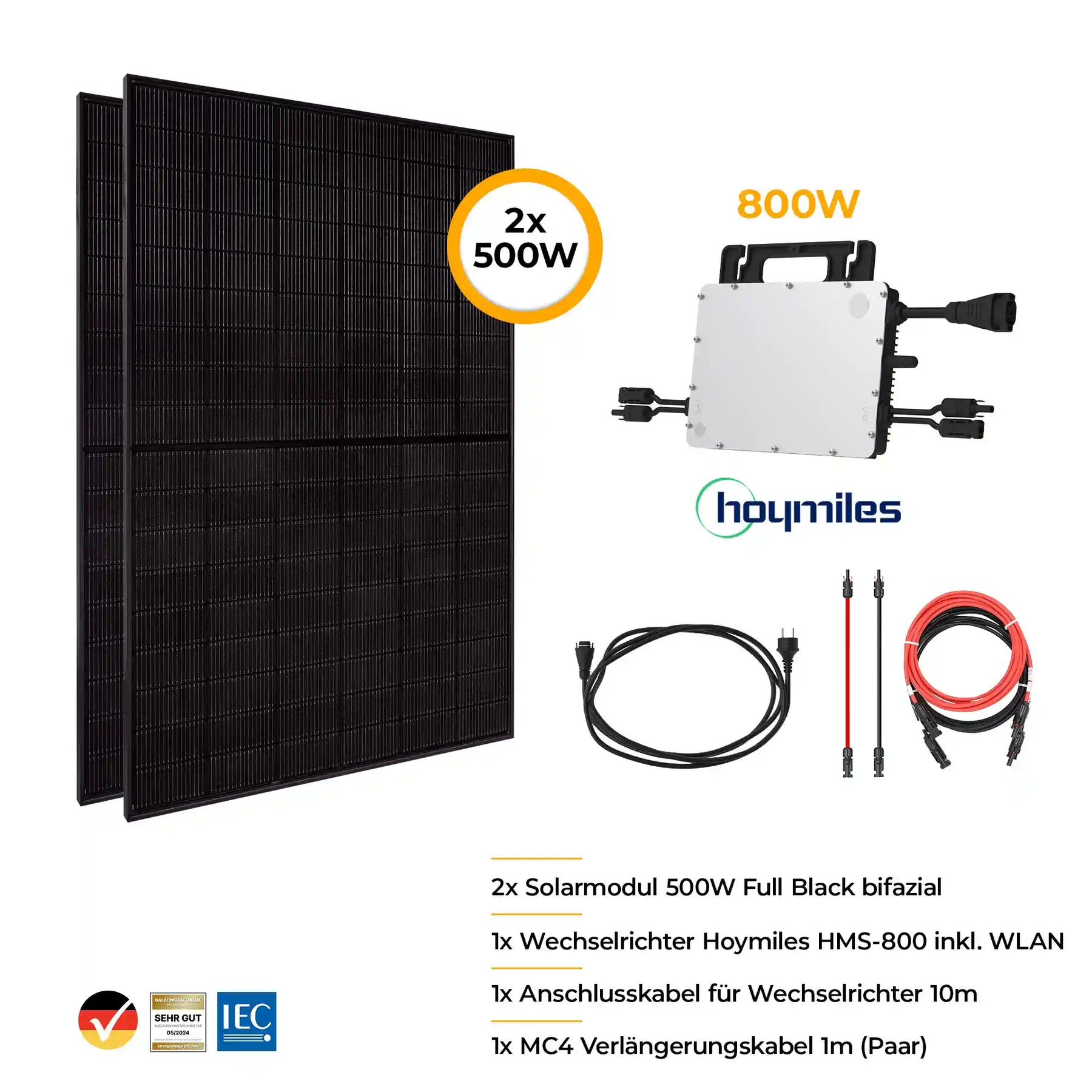 Balkonkraftwerk Komplettset mit Halterung 1000W