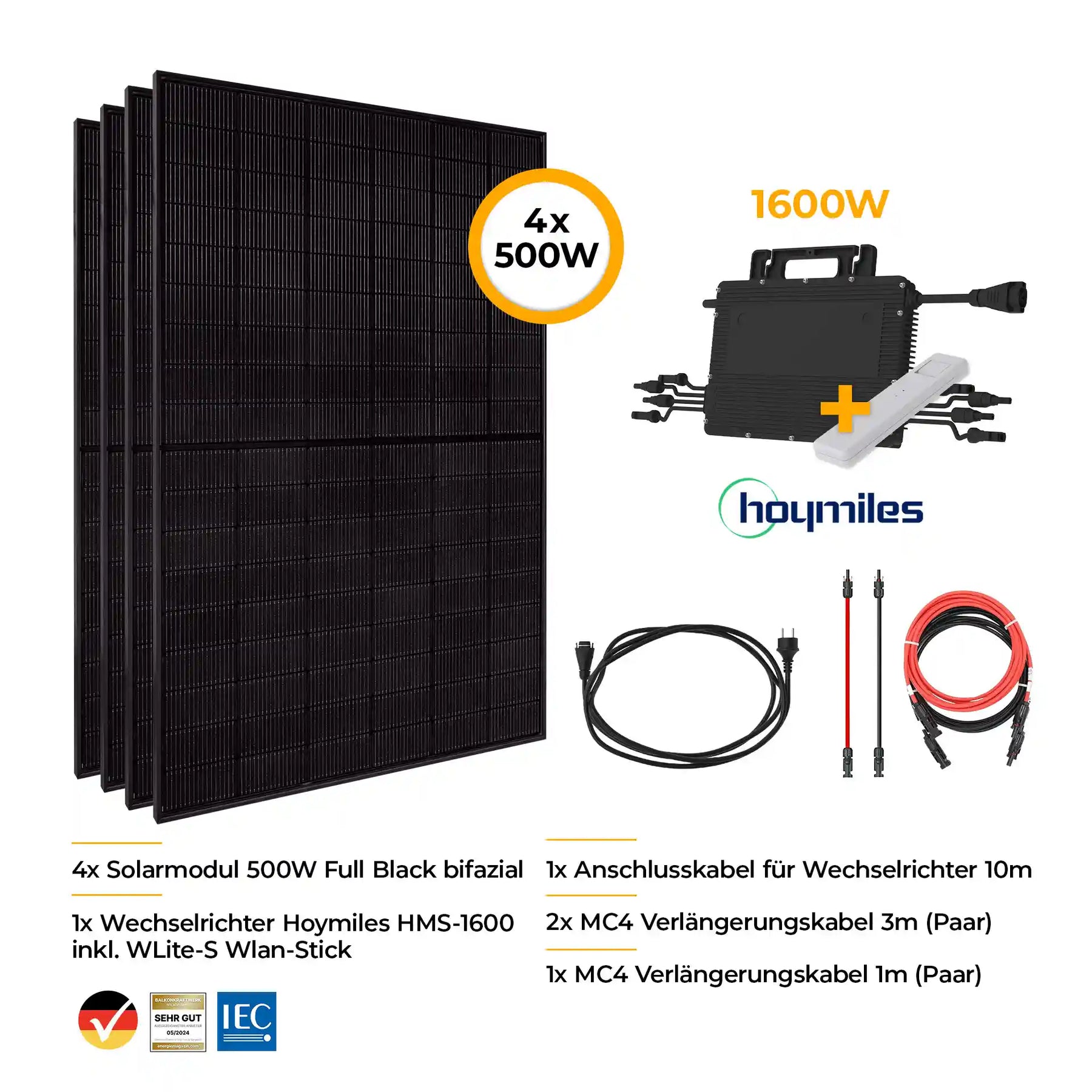 Balkonkraftwerk Komplettset mit Halterung 2000W
