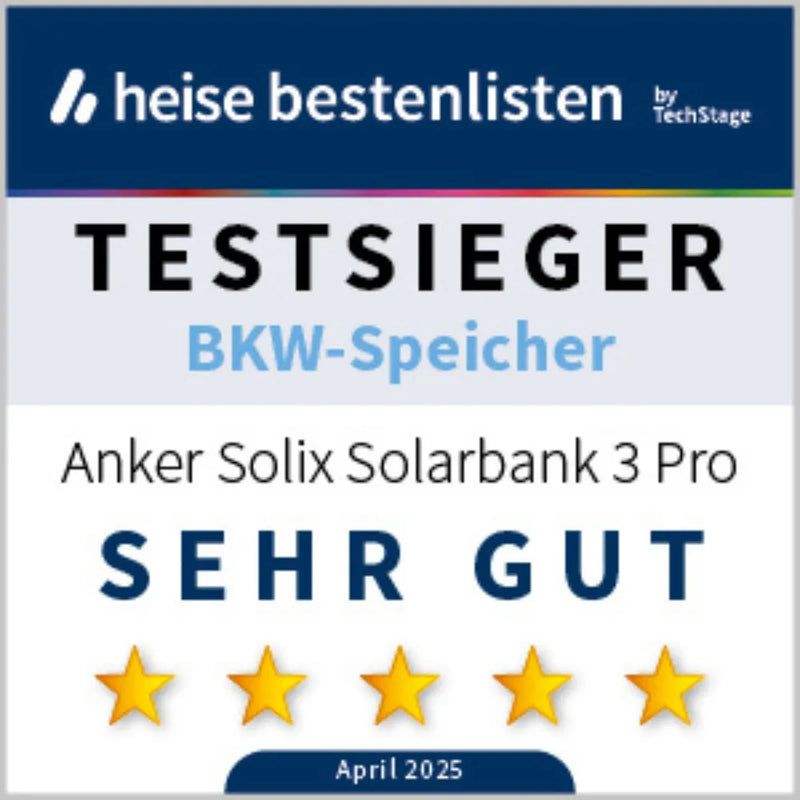 Solago Testsieger Abzeichen BKW-Speicher Anker SOLIX 3 Pro