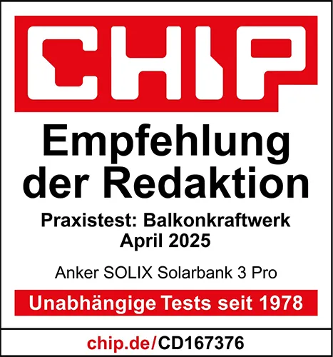 CHIP Praxistext Balkonkraftwerk Anker SOLIX 3 Pro Badge