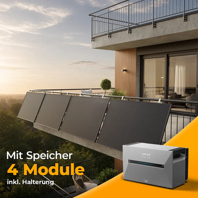Balkonkraftwerk mit Anker SOLIX Solarbank 3 Pro 2000W Glas-Glas bifazial - Komplettset Gitterbalkon