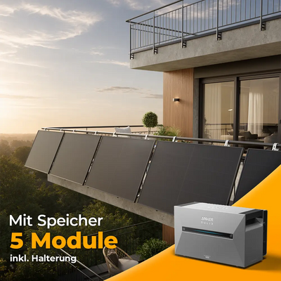 Solarkraftwerk 2500W mit Speicher Anker SOLIX 3 Pro- Komplettset Gitterbalkon