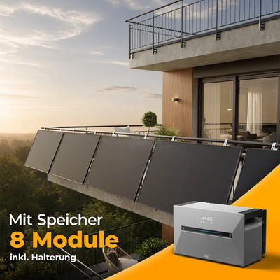 Solarkraftwerk 4000W mit Speicher Anker SOLIX 3 Pro - Komplettset Gitterbalkon