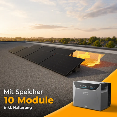 Solarkraftwerk 5000W mit Speicher Anker SOLIX 4 Pro - Komplettset Flachdach/Boden