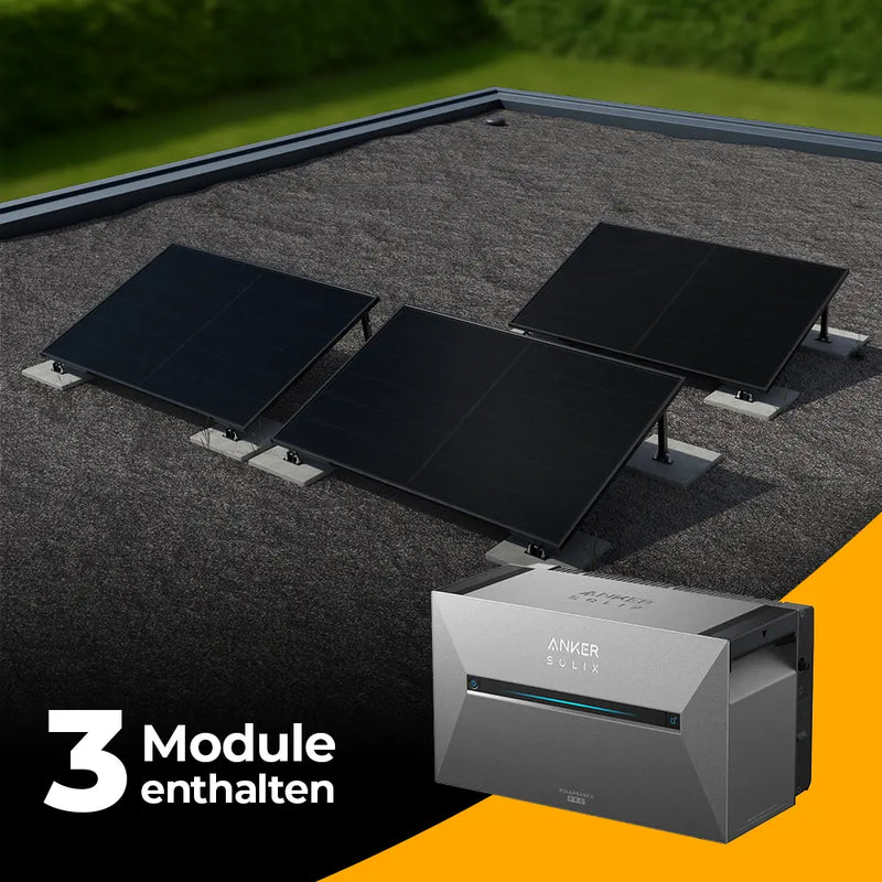 Balkonkraftwerk 1500W mit Speicher Anker SOLIX 3 Pro – Komplettset Flachdach/Boden