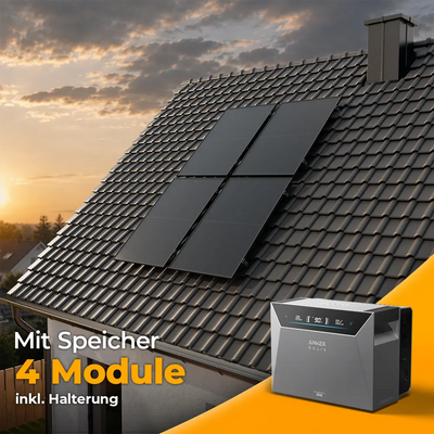 Balkonkraftwerk 2000W mit Speicher Anker SOLIX 4 Pro - Komplettset Schrägdach