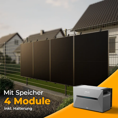 Balkonkraftwerk mit Anker SOLIX Solarbank 3 Pro 2000W Glas-Glas bifazial - Komplettset Stabgitterzaun