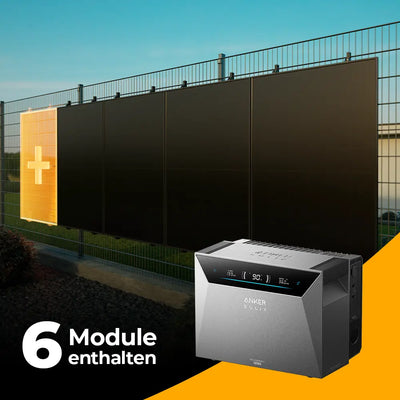Solarkraftwerk 3000W mit Speicher Anker SOLIX 4 Pro - Komplettset Stabgitterzaun