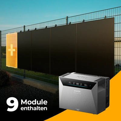 Solarkraftwerk 4500W mit Speicher Anker SOLIX 4 Pro - Komplettset Stabgitterzaun