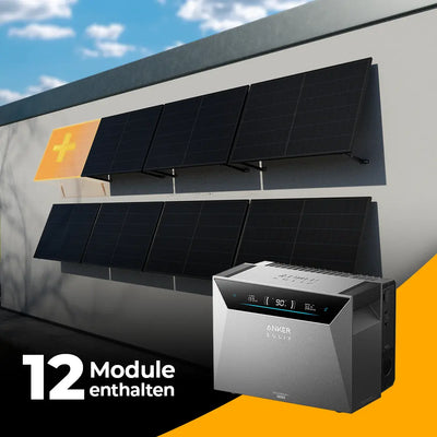 Solarkraftwerk 6000W mit Speicher Anker SOLIX 4 Pro - Komplettset Wandmontage