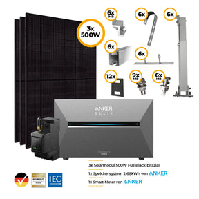Balkonkraftwerk mit Anker SOLIX Solarbank 3 Pro 1500W Glas-Glas bifazial - Komplettset Gitterbalkon