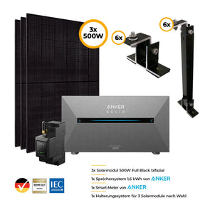 Balkonkraftwerk 1500Watt Set mit Anker Solix 2 Pro Speicher