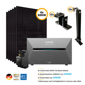 Balkonkraftwerk mit Anker SOLIX Solarbank 3 Pro 3000W Glas-Glas bifazial - Komplettset Wandmontage Set Bild