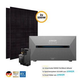 Balkonkraftwerk Komplettset 2x 500 Watt mit Anker Speicher 2 Pro