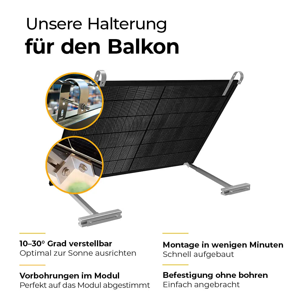 Balkonkraftwerk 800W Glas-Glas bifazial - Komplettset Gitterbalkon