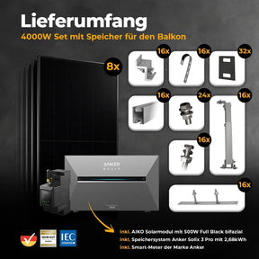 Balkonkraftwerk für den Gitterbalkon mit 4000W mit Speicher - Lieferumfang