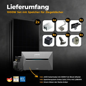 Schrägdach 1000W Balkonkraftwerk mit Speicher - Lieferumfang