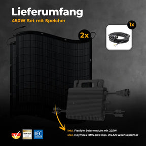 Balkonkraftwerk 450W mit flexiblen Solarmodulen ohne Speicher - Set