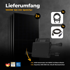 Balkonkraftwerk mit 1000W ohne Halterung Lieferumfang