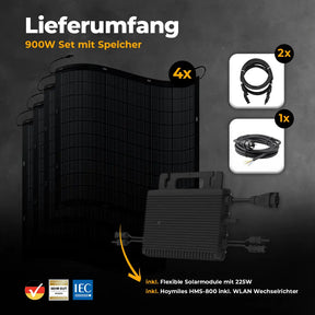 Balkonkraftwerk 900W mit flexiblen Solarmodulen ohne Speicher - Set