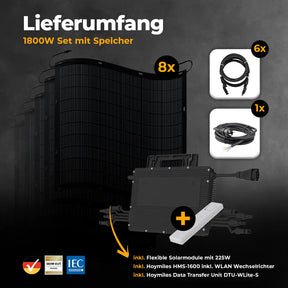 Produktbild Lieferumfang - Balkonkraftwerk 1800W Flexmodul ohne Speicher - Komplettset