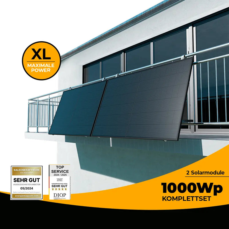 Balkonkraftwerk 1000W/800W Glas-Glas bifazial - Komplettset Gitterbalkon