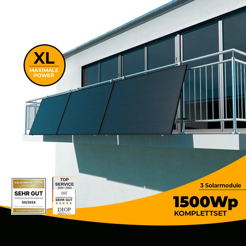 Balkonkraftwerk 1500W Glas-Glas bifazial - Komplettset Gitterbalkon