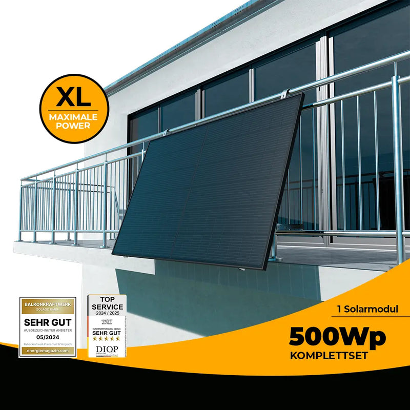 Balkonkraftwerk 500W Glas-Glas bifazial - Komplettset Gitterbalkon