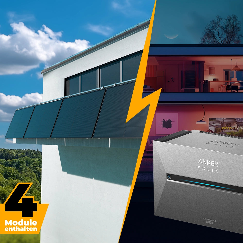 Balkonkraftwerk mit Anker SOLIX Solarbank 3 Pro 2000W Glas-Glas bifazial - Komplettset Gitterbalkon