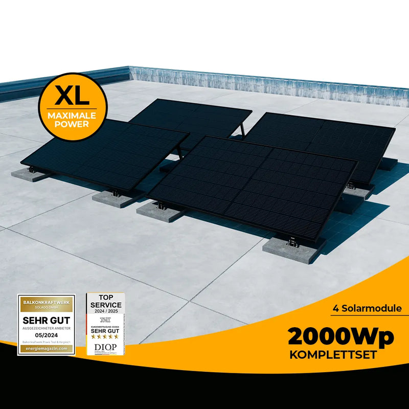 Balkonkraftwerk 2000W Glas-Glas bifazial - Komplettset Flachdach/Boden