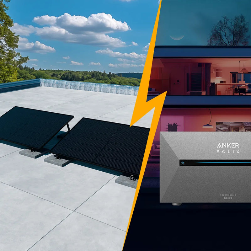 Balkonkraftwerk mit Speicher 1000W - inkl. Anker SOLIX Solarbank 2 Pro - Komplettset Flachdach/Boden