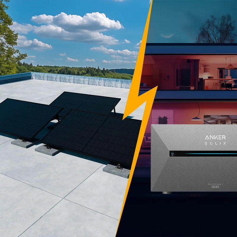 Balkonkraftwerk mit Speicher 1500W - inkl. Anker SOLIX Solarbank 2 Pro - Komplettset Flachdach/Boden