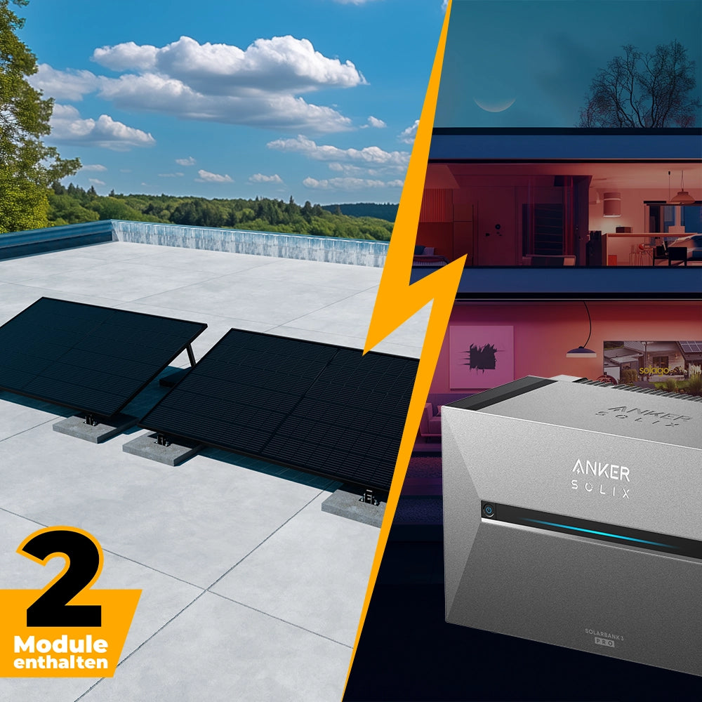 Balkonkraftwerk mit Anker SOLIX Solarbank 3 Pro 1000W/800W Glas-Glas bifazial - Komplettset Flachdach/Boden
