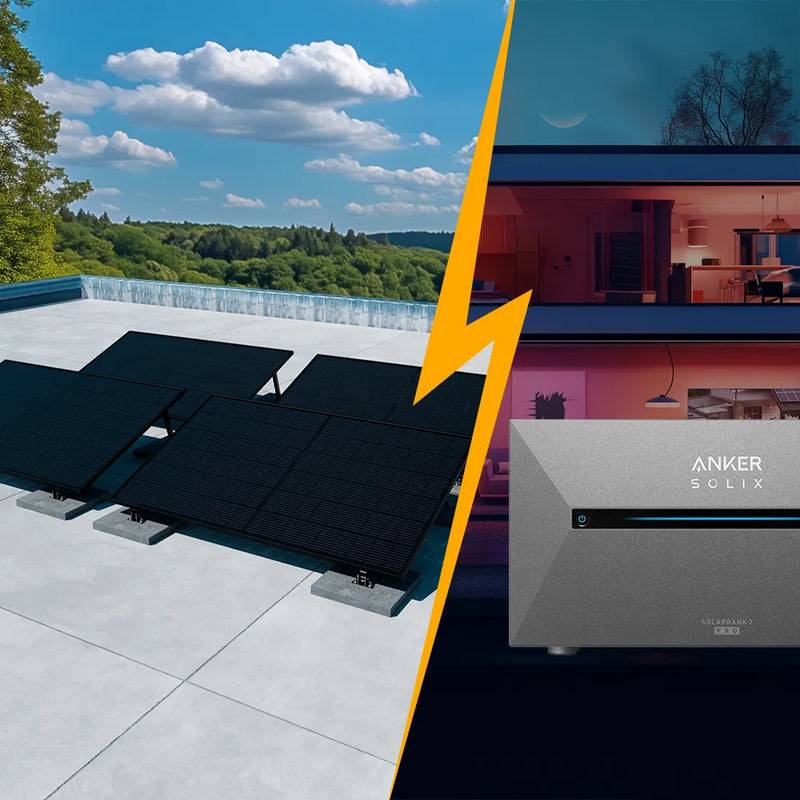 Balkonkraftwerk mit Speicher 2000W - inkl. Anker SOLIX Solarbank 2 Pro - Komplettset Flachdach/Boden