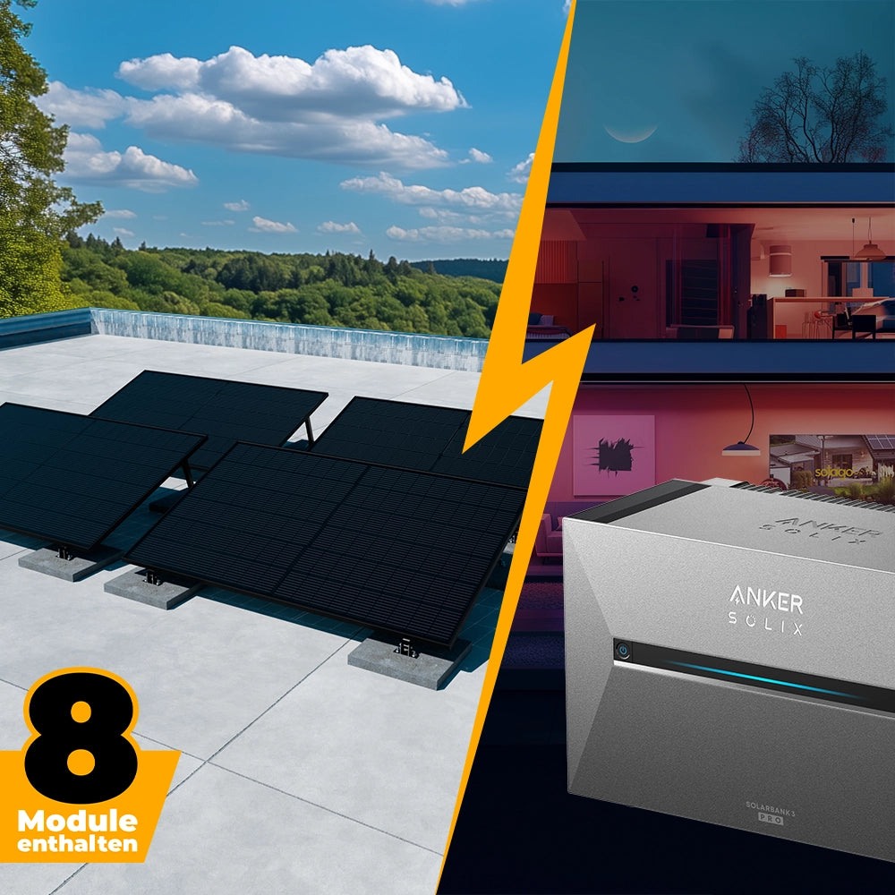 Balkonkraftwerk mit Anker SOLIX Solarbank 3 Pro 4000W Glas-Glas bifazial - Komplettset Flachdach/Boden