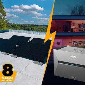 Balkonkraftwerk mit Anker SOLIX Solarbank 3 Pro 4000W Glas-Glas bifazial - Komplettset Flachdach/Boden