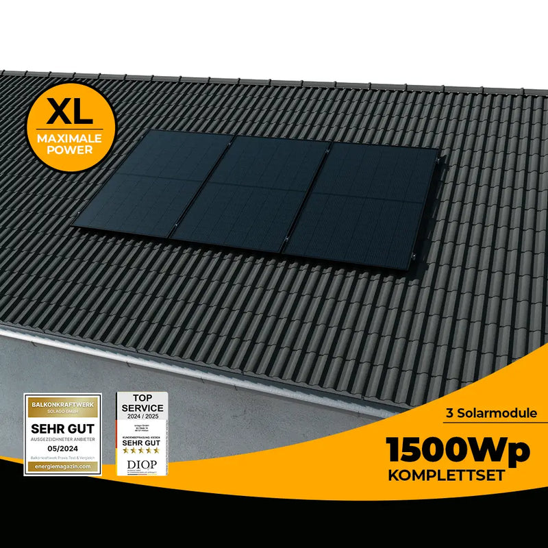Balkonkraftwerk 1500W Glas-Glas bifazial - Komplettset Schrägdach vertikal